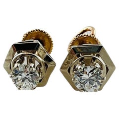 Vintage 14K White Gold Diamond Stud Earrings with Hexagon Jacket #15994