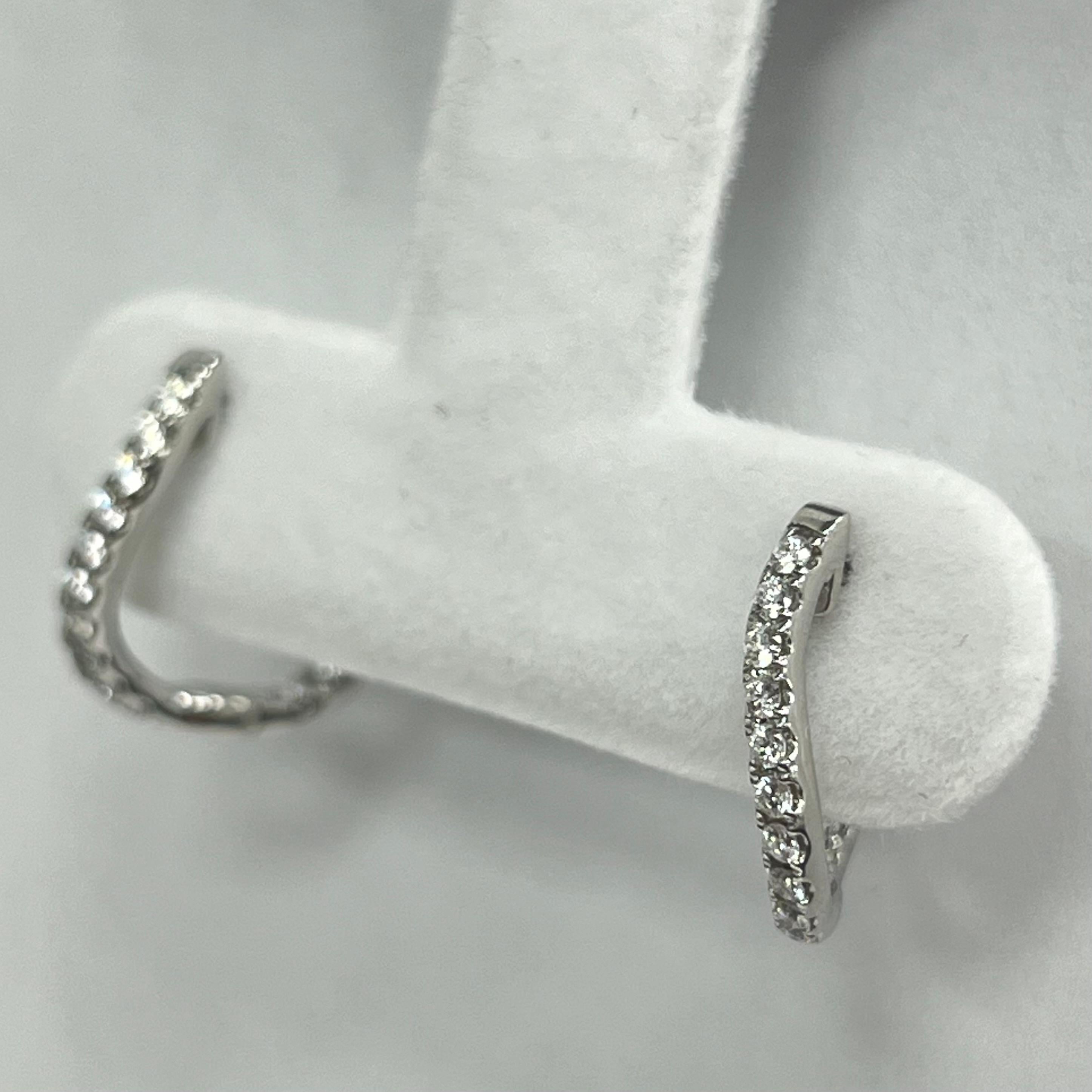 Modern 14K White Gold Diamond Swish Hoop Earrings For Sale