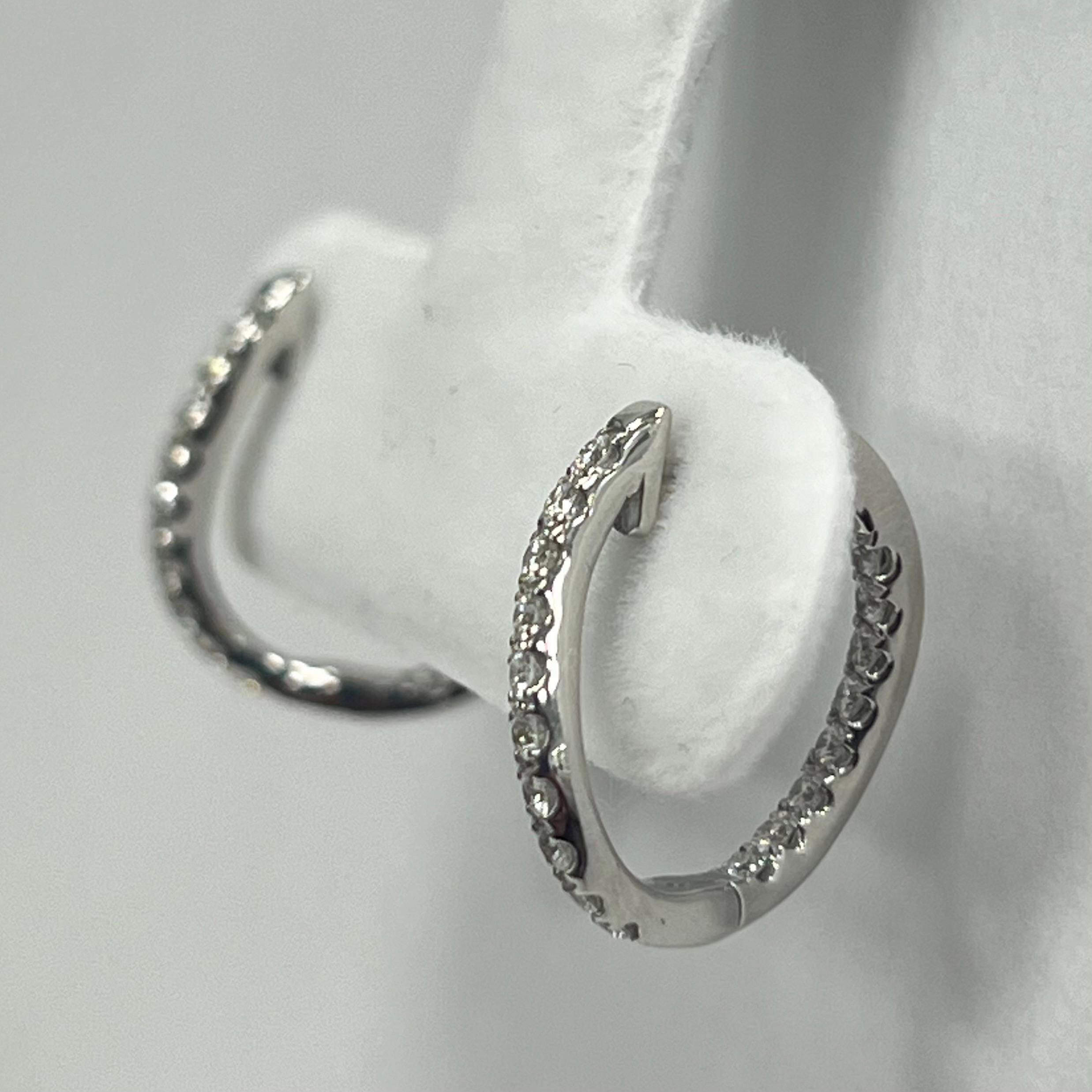 Brilliant Cut 14K White Gold Diamond Swish Hoop Earrings For Sale