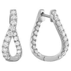 14K White Gold Diamond Swish Hoop Earrings