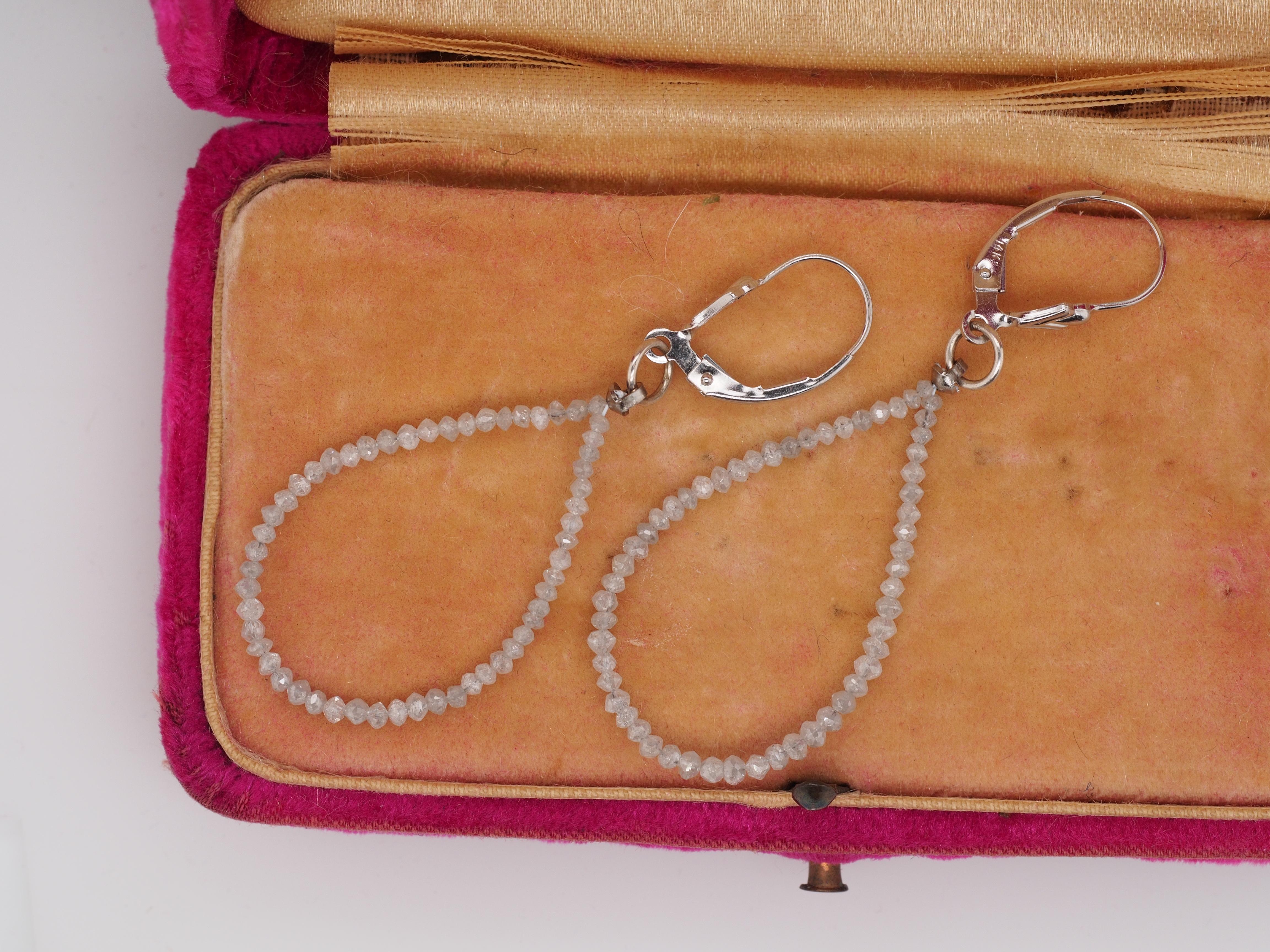 Contemporary 14K White Gold Diamond Teardrop Loop Earrings For Sale