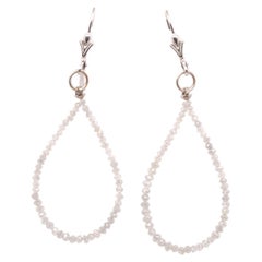 14K White Gold Diamond Teardrop Loop Earrings