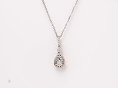 14k White Gold Diamond Teardrop Pendant Necklace Elegant Halo Design