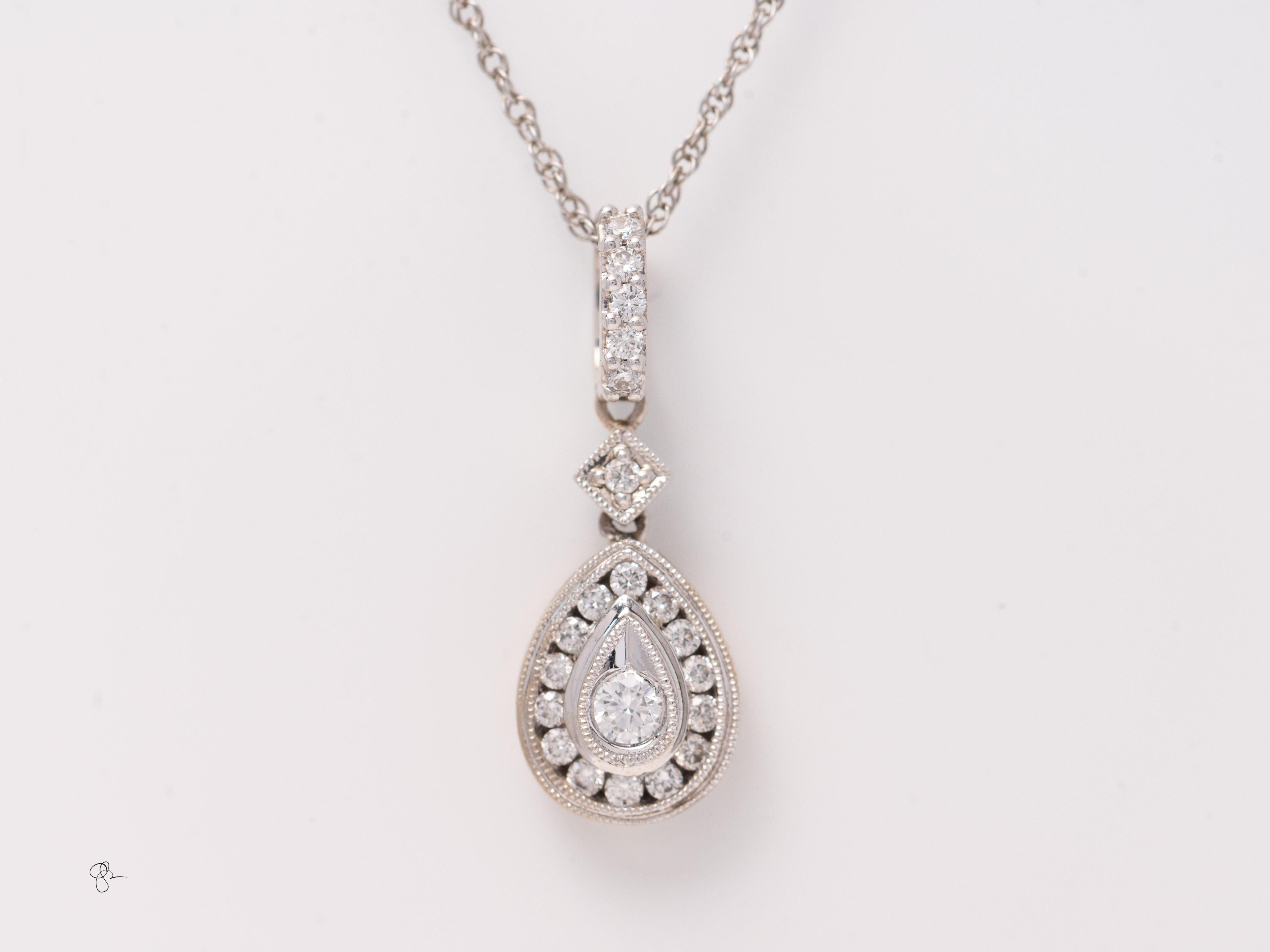 da uomo o donna Collana con ciondolo a goccia con diamante in oro bianco 14k Design/One elegante in vendita