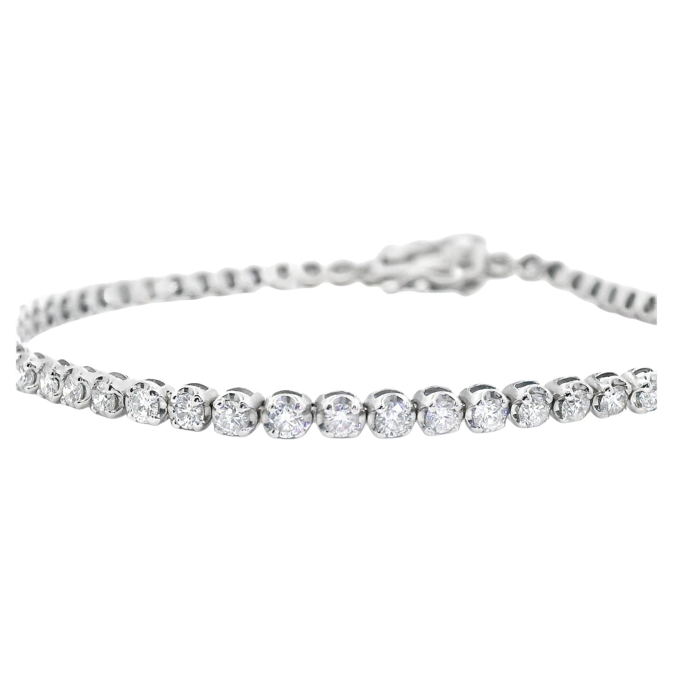 14k White Gold Diamond Tennis Bracelet 2mm 1.74 ct w/ Appraisal For Sale