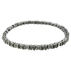 14K White Gold Diamond Tennis Bracelet Floral Accents #16543