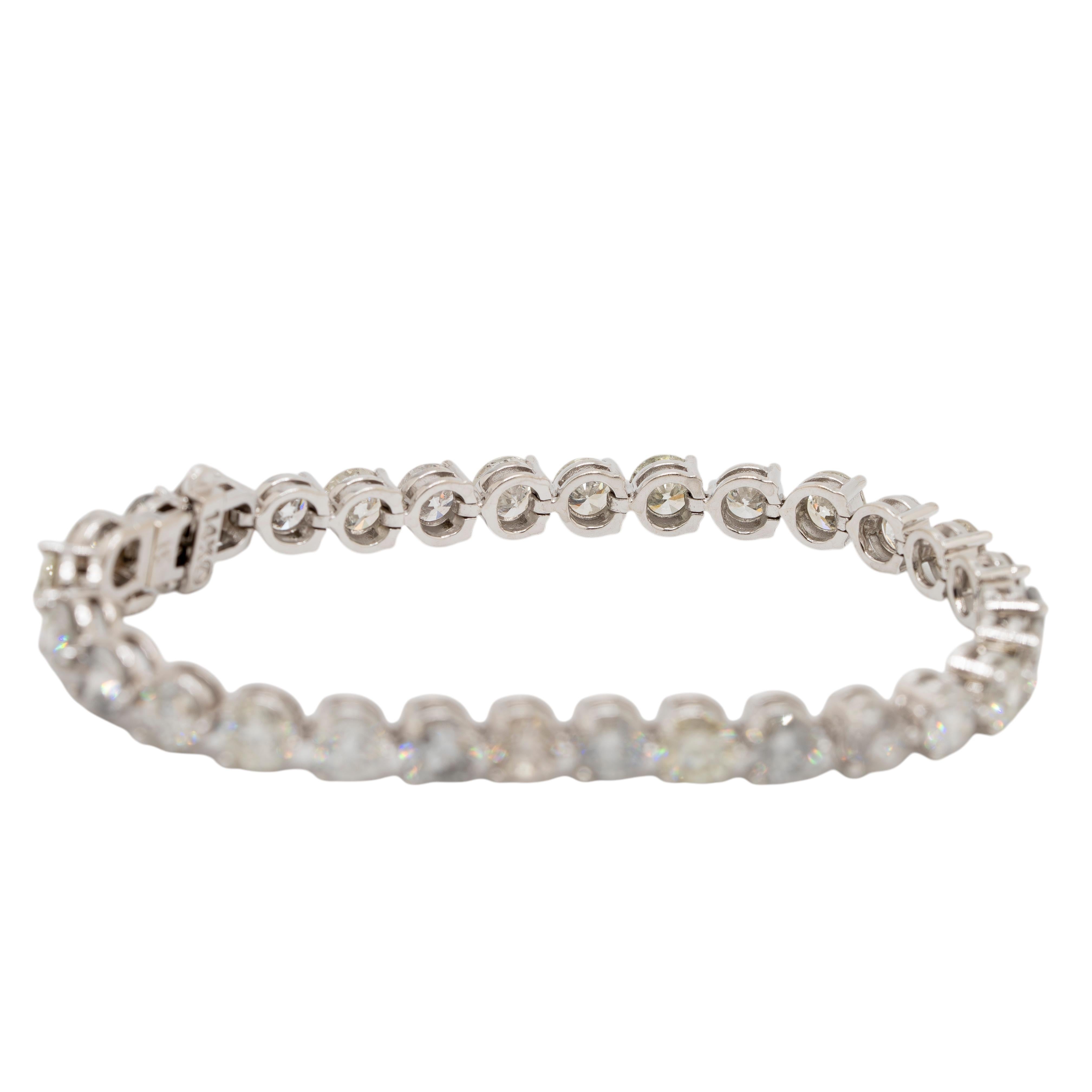 Taglio rotondo Bracciale tennis con diamanti in oro bianco 14k in vendita