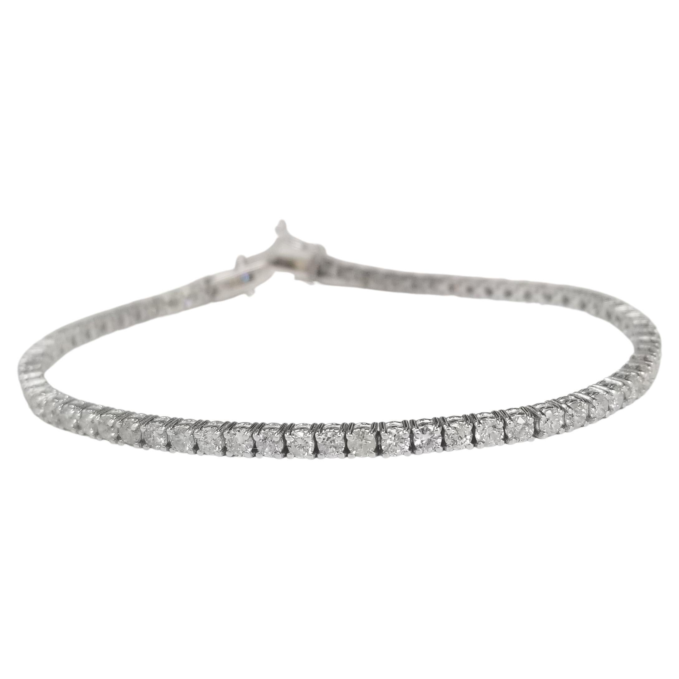14k White Gold Diamond "Tennis" Bracelet Weighing 3.75 Carats For Sale