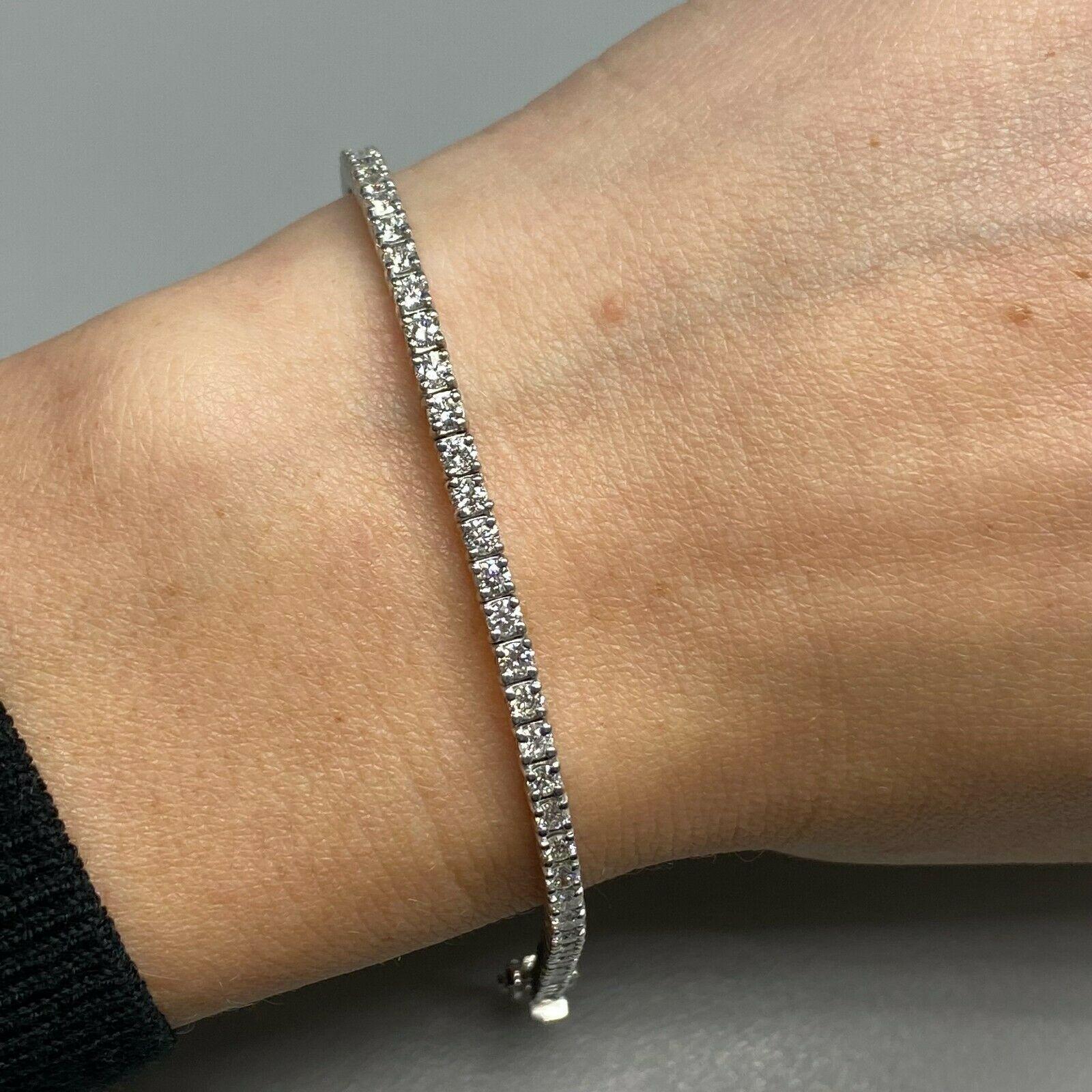 Contemporary 14k White Gold Diamond Tennis Bracelet Weighing 4.35 CTW For Sale