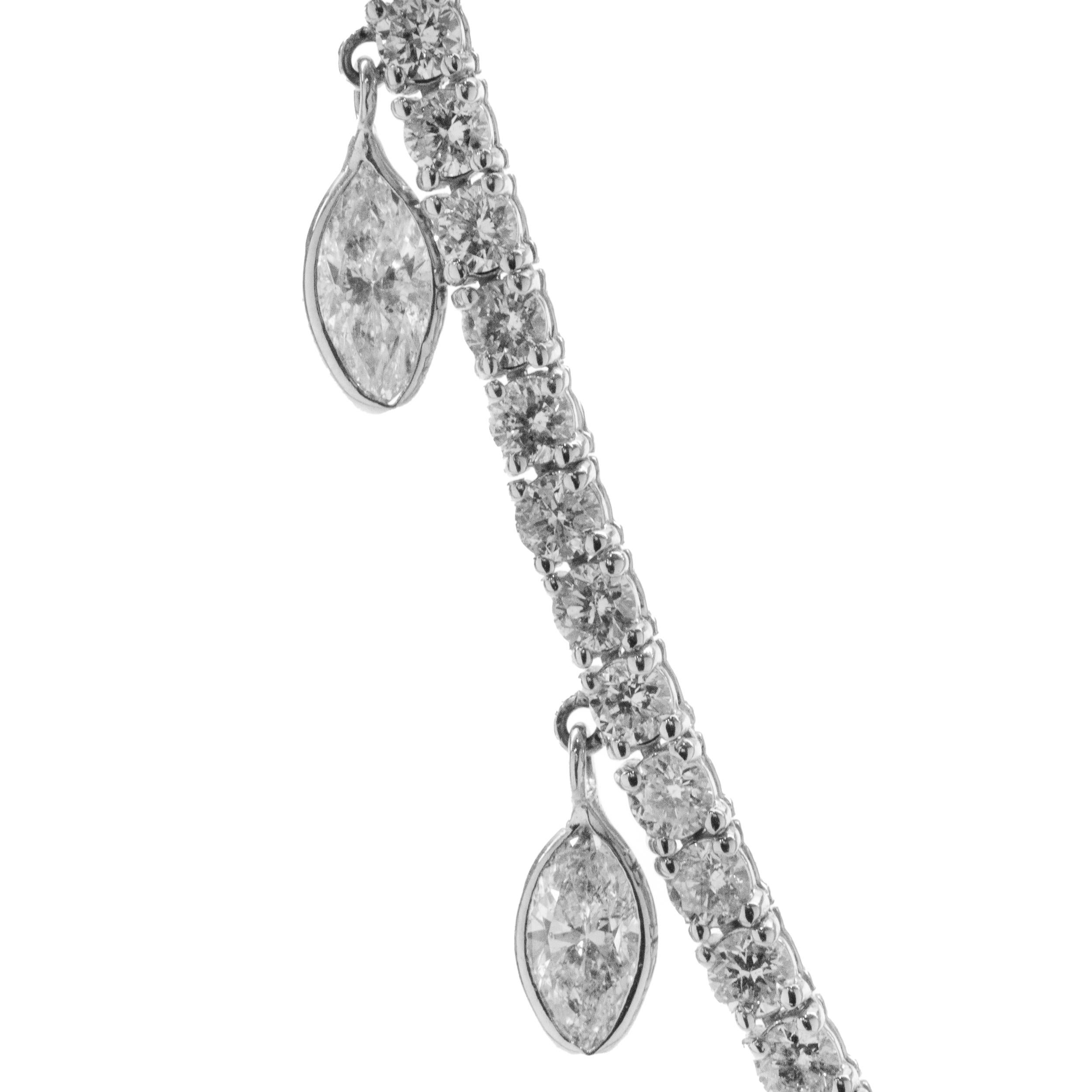 Designer: custom design
Material: 14K white gold
Diamond: round brilliant & marquise cut = 5.50cttw
Color: G / H
Clarity: SI1
Dimensions: necklace adjusts from 16-22-inches in length 
Weight: 9.88 grams