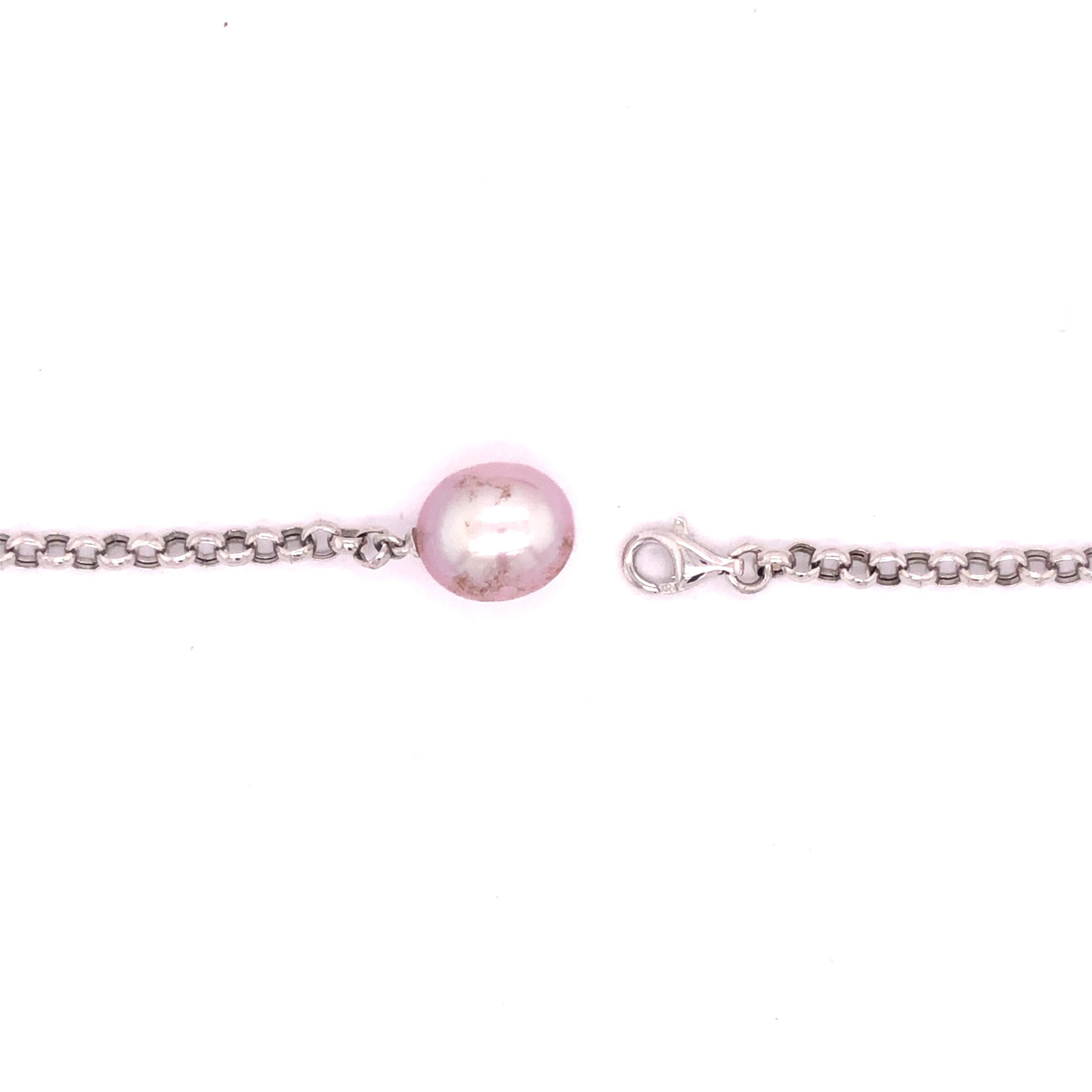 14 Karat White Gold Diamond Tourmaline Cultured Pearl Adjustable Necklace Corte redondo en venta