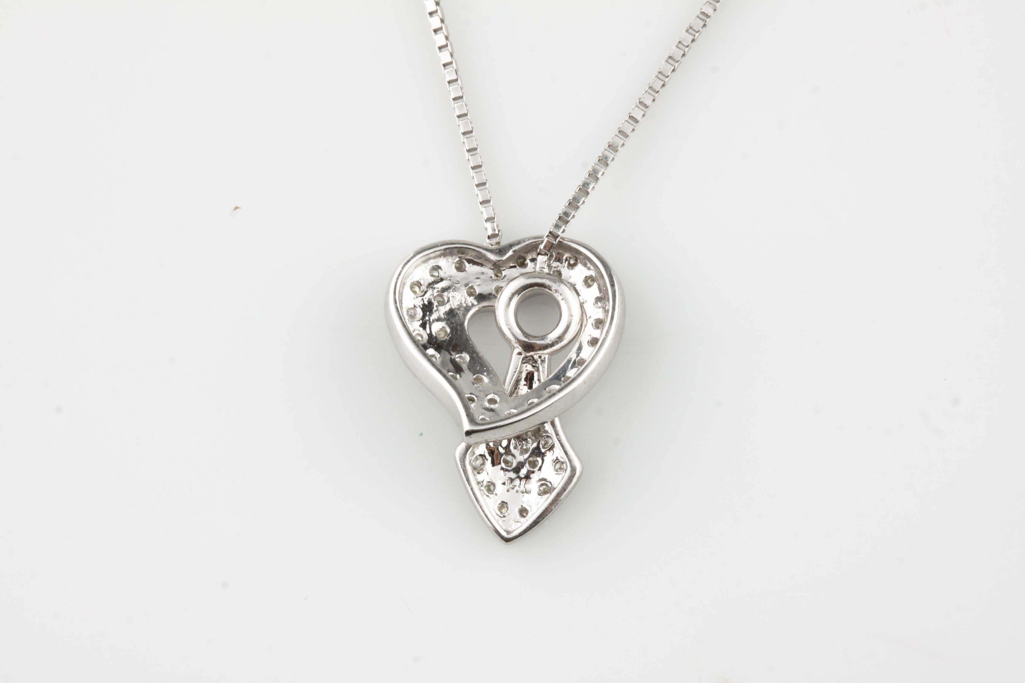 Modern 14k White Gold Diamond Unique Heart Lariat Necklace 0.22 Carat For Sale