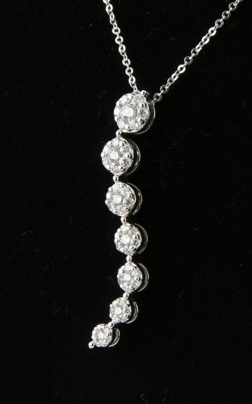 Modern 14k White Gold Diamond Wave Pendant with White Gold Rolo Chain 1.75 Carat For Sale