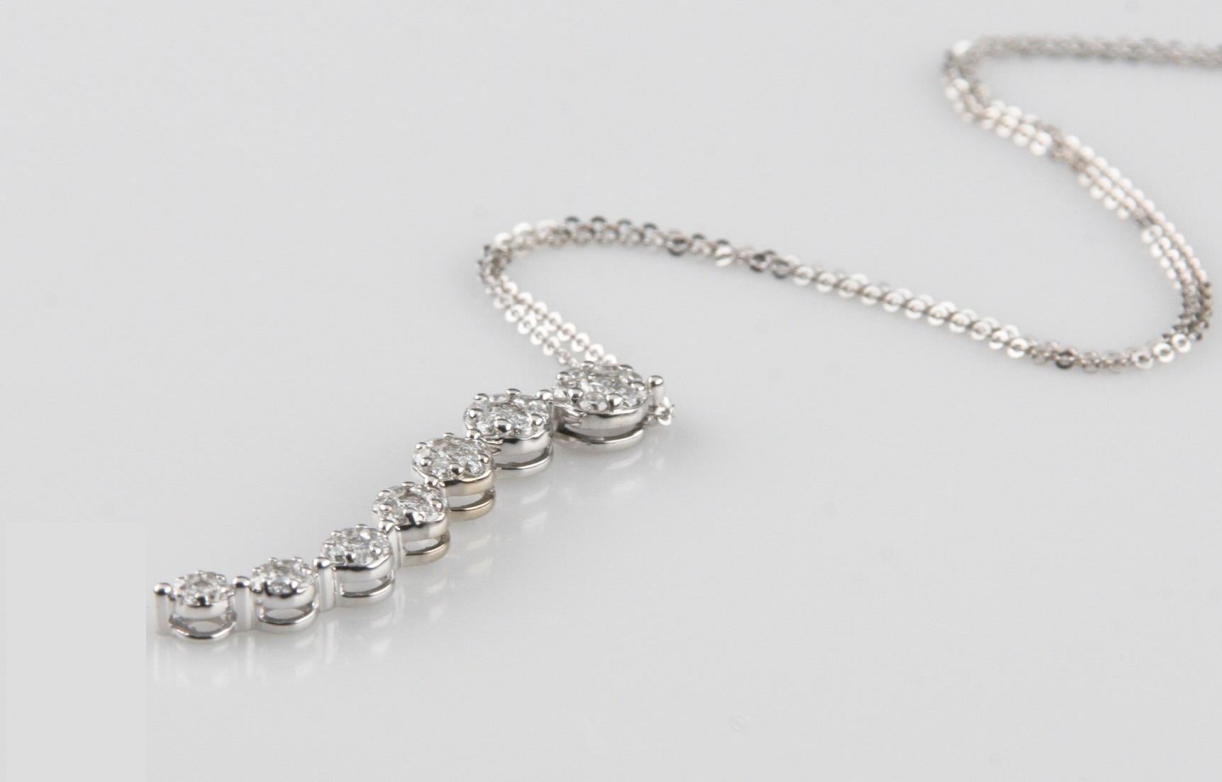 Brilliant Cut 14k White Gold Diamond Wave Pendant with White Gold Rolo Chain 1.75 Carat For Sale
