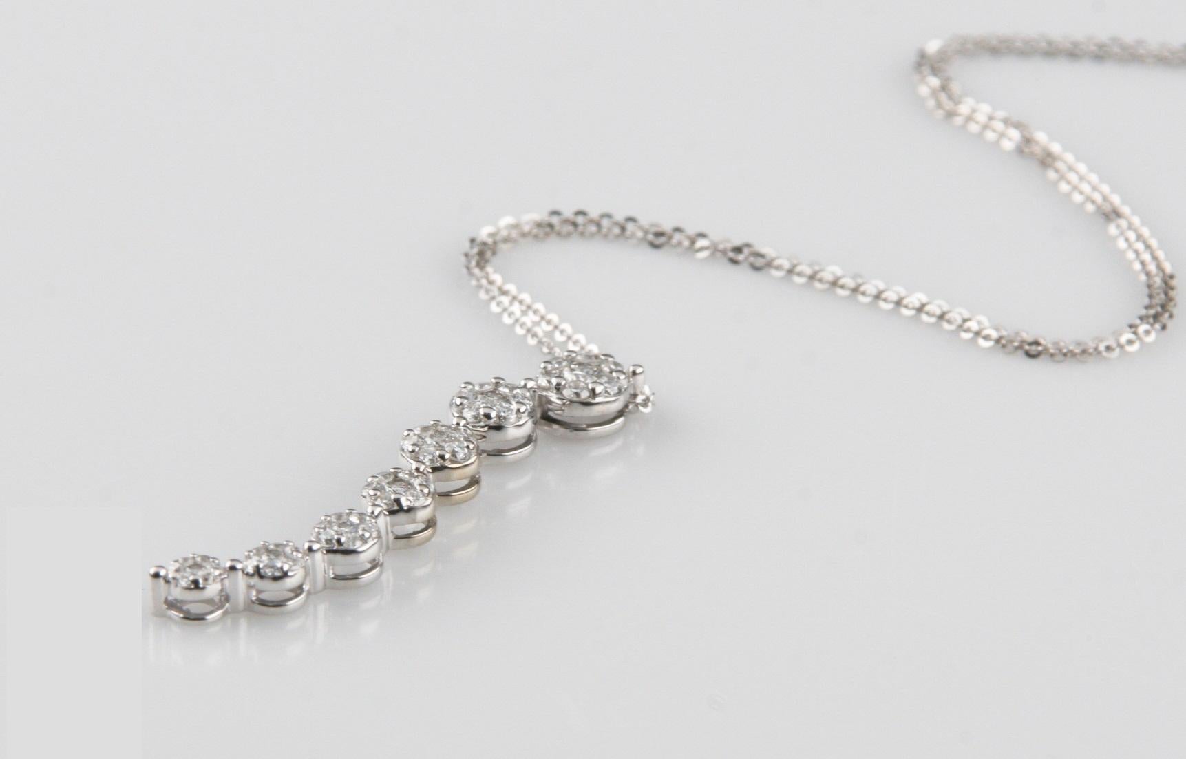 14k Weißgold Diamant-Weißgold Wave-Anhänger mit 16 Weißgold Rolo-Kette 1,75 Karat (Brillantschliff) im Angebot