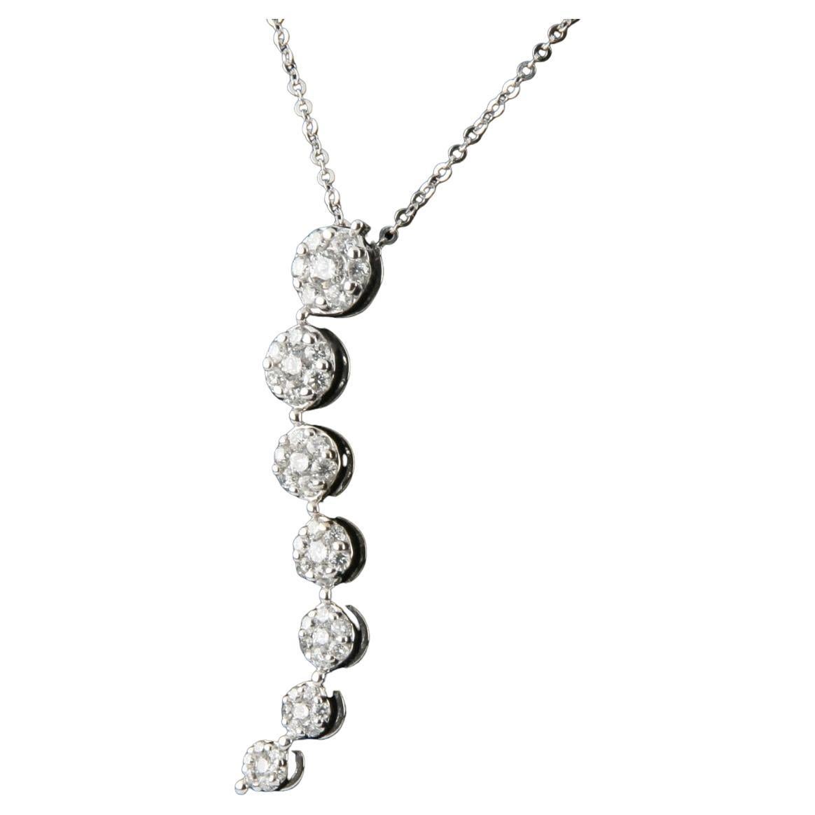 14k White Gold Diamond Wave Pendant with White Gold Rolo Chain 1.75 Carat