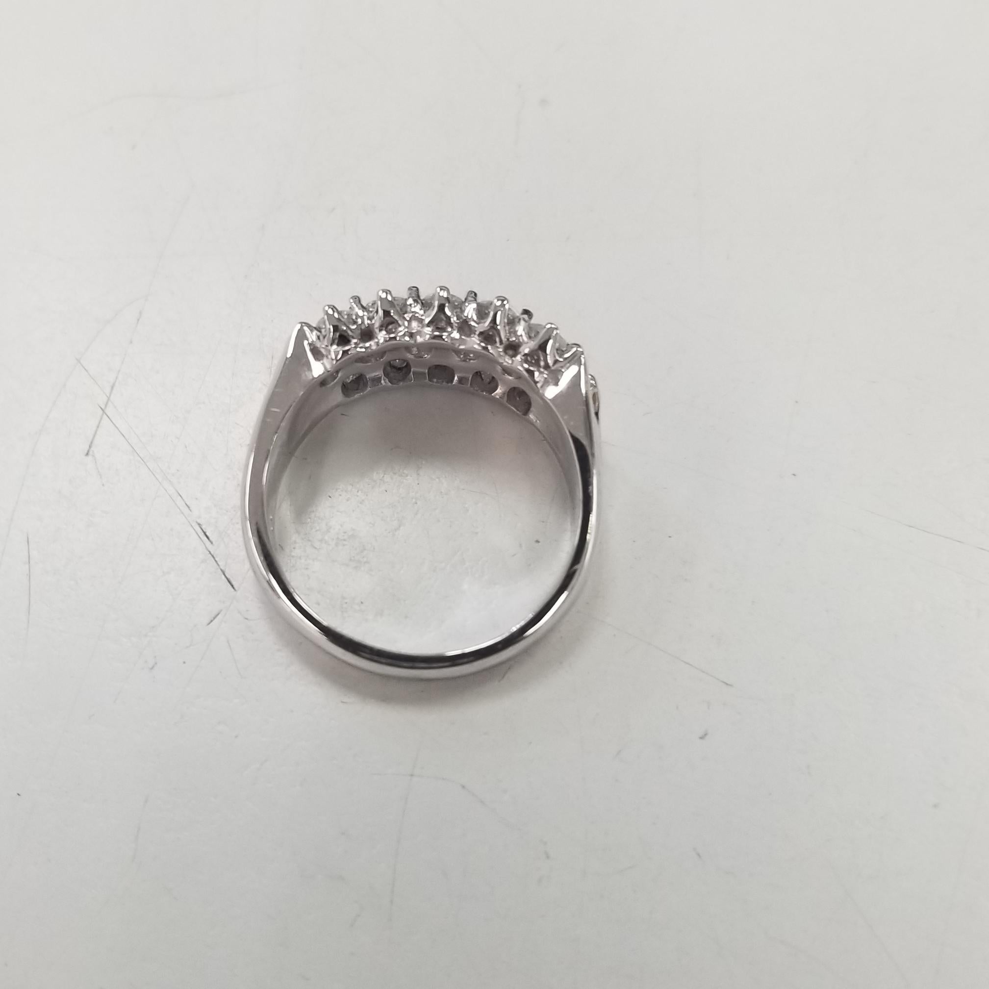 Round Cut 14k white gold diamond wedding 3 row ring  For Sale