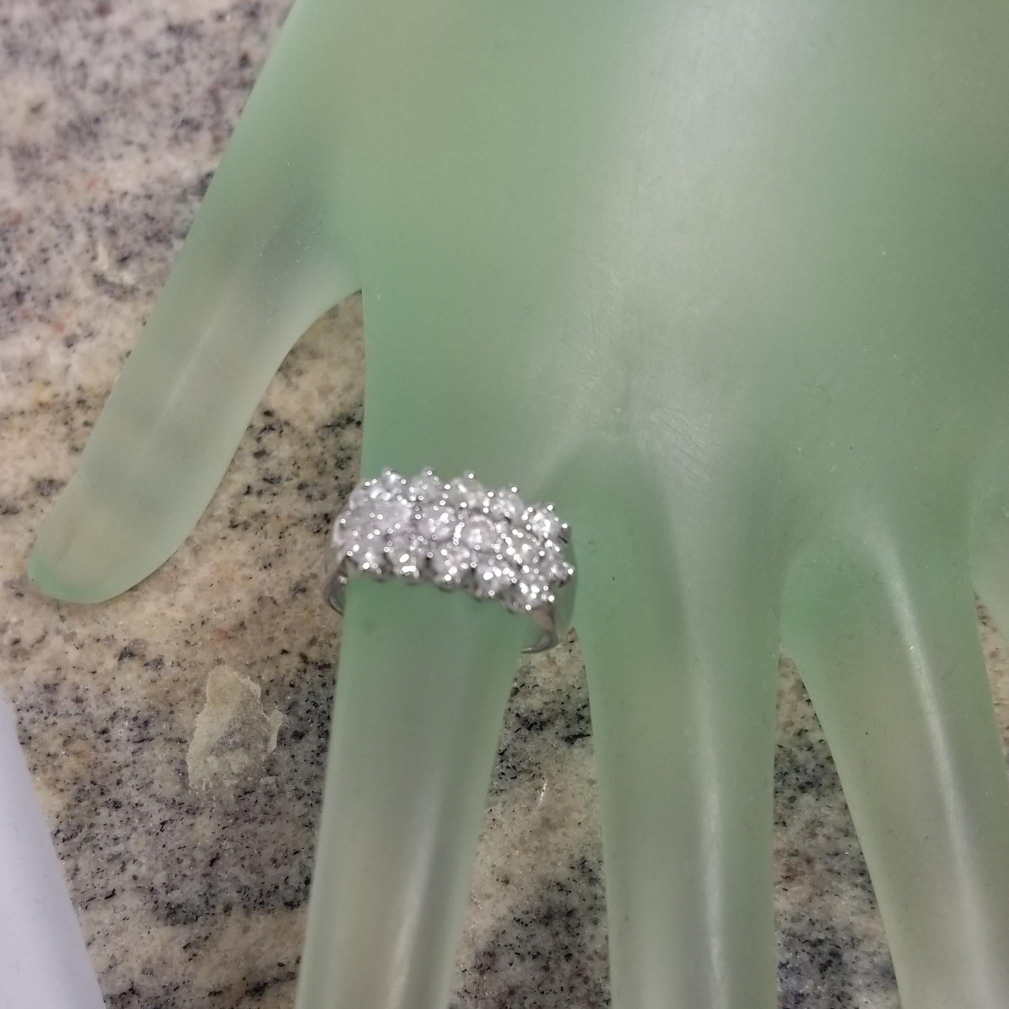 14k white gold diamond wedding 3 row ring  In New Condition For Sale In Los Angeles, CA