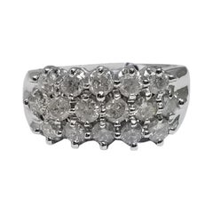 Anello a tre file con diamante in oro bianco 14k