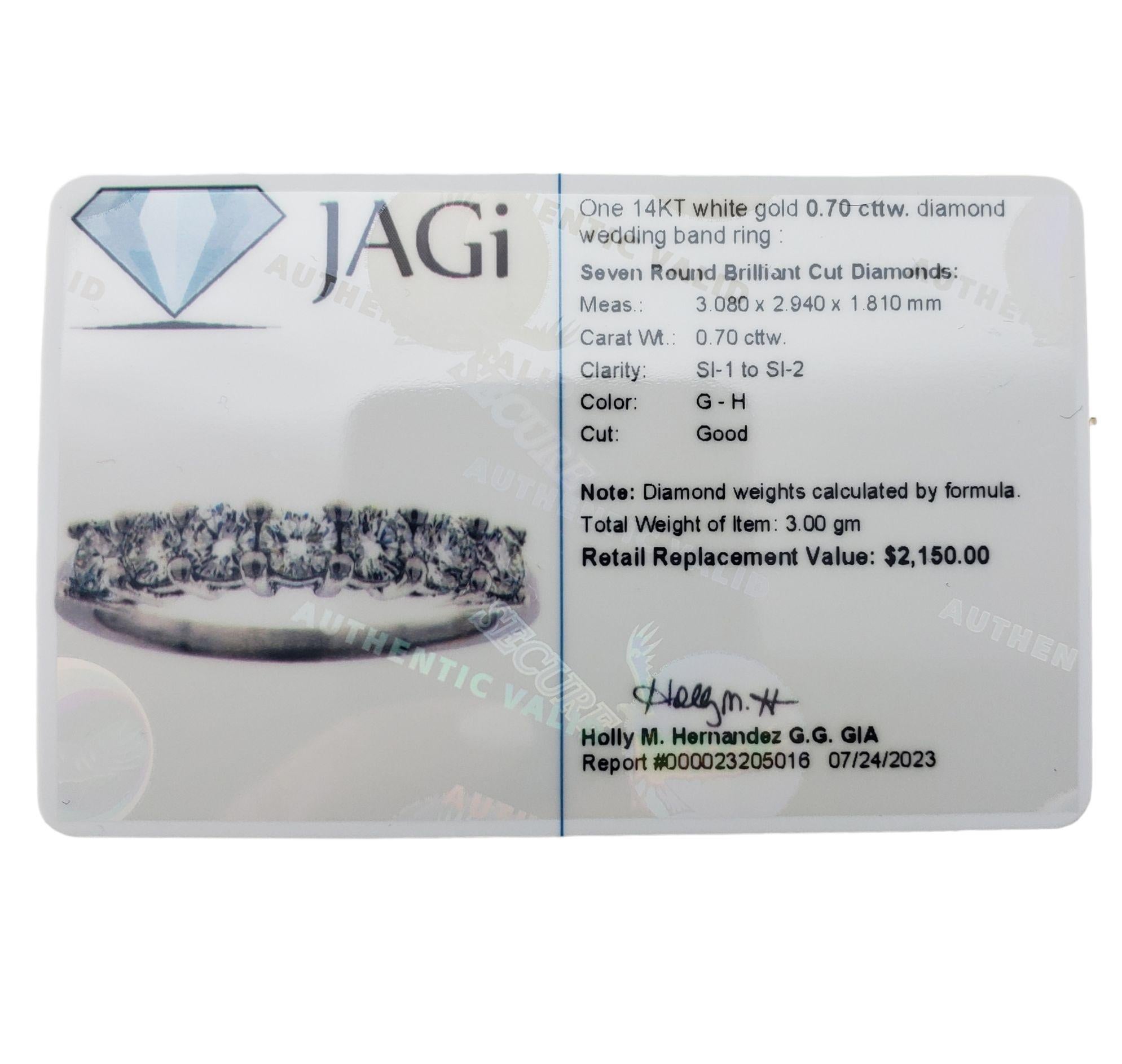 14K White Gold Diamond Wedding Band Ring Size 6.25 #15074 For Sale 2