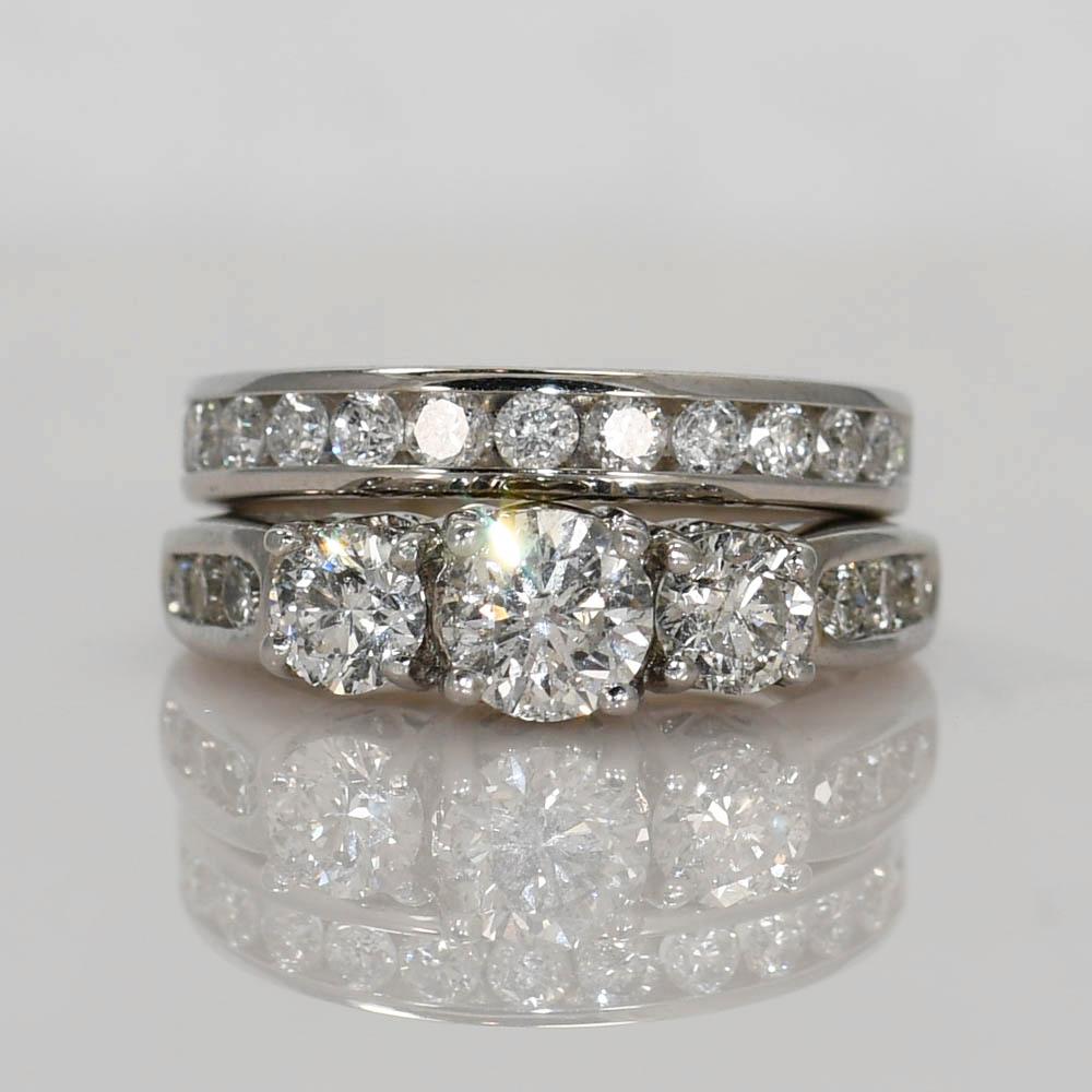 14K Weißgold Diamant Ehering Set 1,54ct (Rundschliff) im Angebot