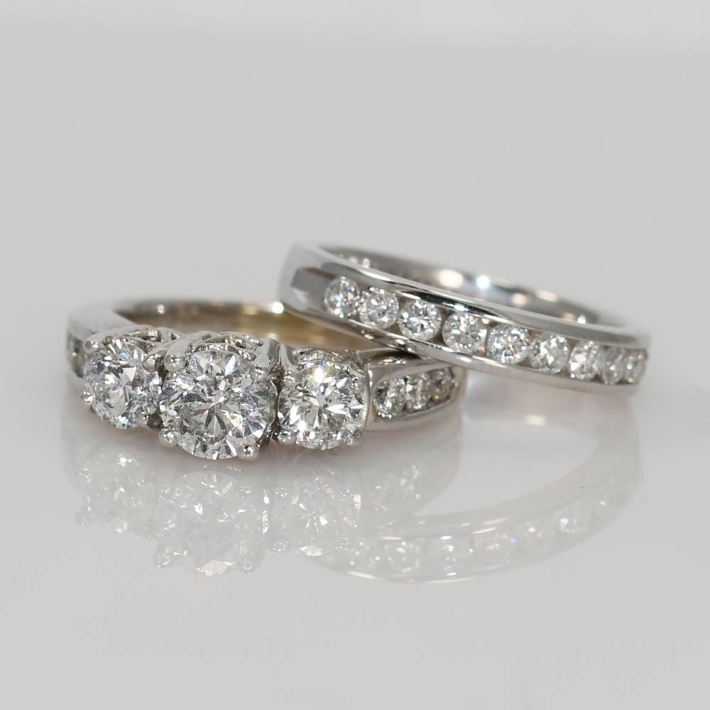 14K Weißgold Diamant Ehering Set 1,54ct im Angebot 1