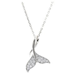 14K White Gold Diamond Whale Tail Fluke Pendant Necklace