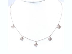 14K White Gold Diamond Whimsical Pave Butterfly Station Charm Necklace