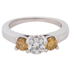 14K White Gold Diamond with Yellow Diamonds Three-Stone Ring