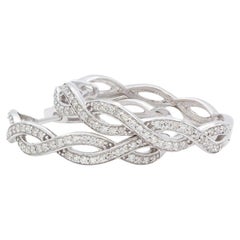 14k White Gold & Diamond Woven Hoop Earrings