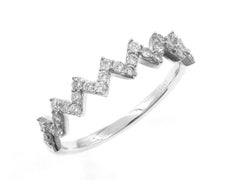 14K White Gold Diamond Zigzag Chevron Stackable Band Ring