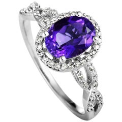 14 Karat White Gold Diamonds and Amethyst Oval Ring