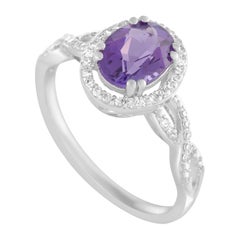 14 Karat White Gold Diamonds and Amethyst Oval Ring