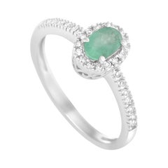 14 Karat White Gold Diamonds and Emerald Small Oval Ring