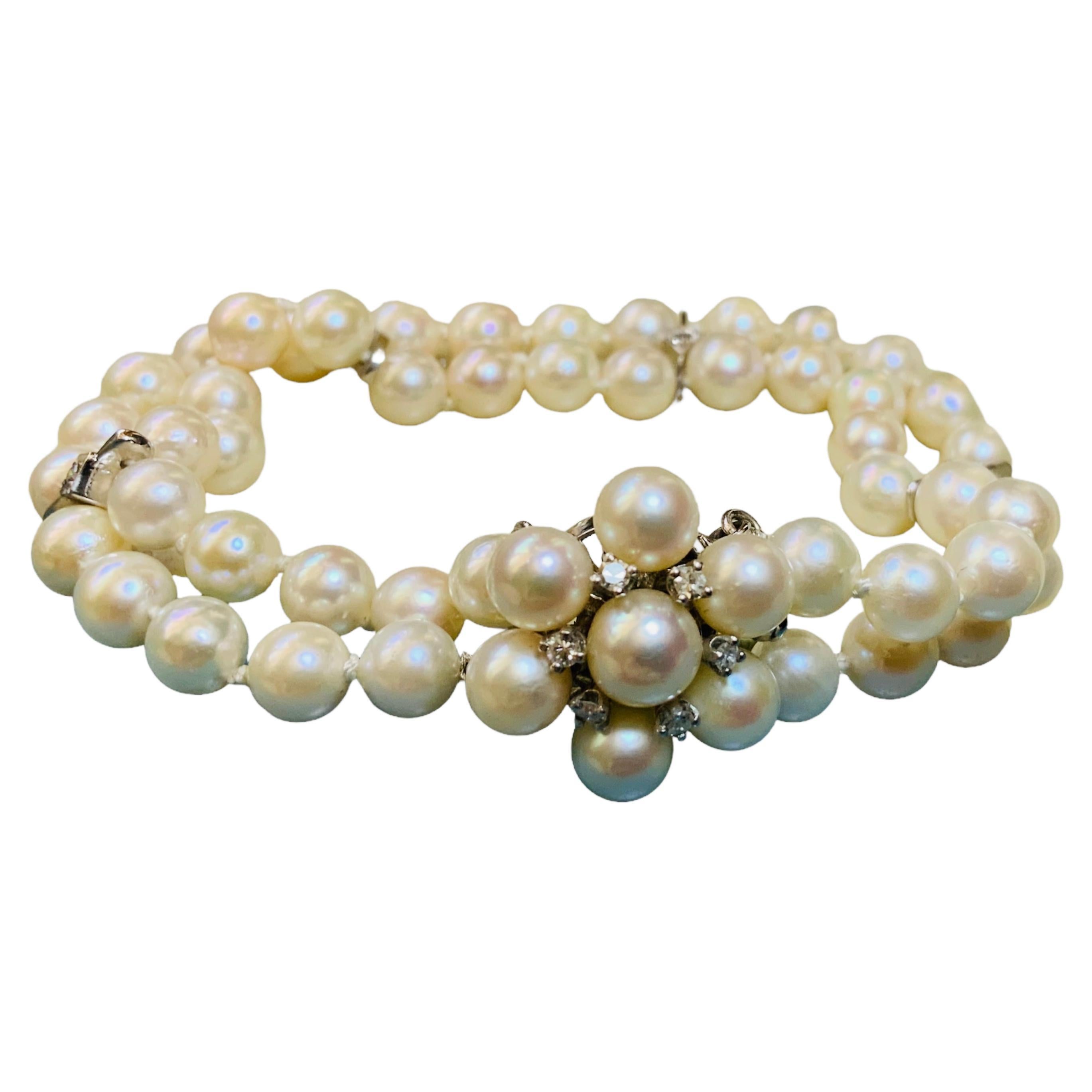 14K White Gold, Diamonds And Pearls Bracelet 