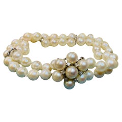 14K White Gold, Diamonds And Pearls Bracelet 