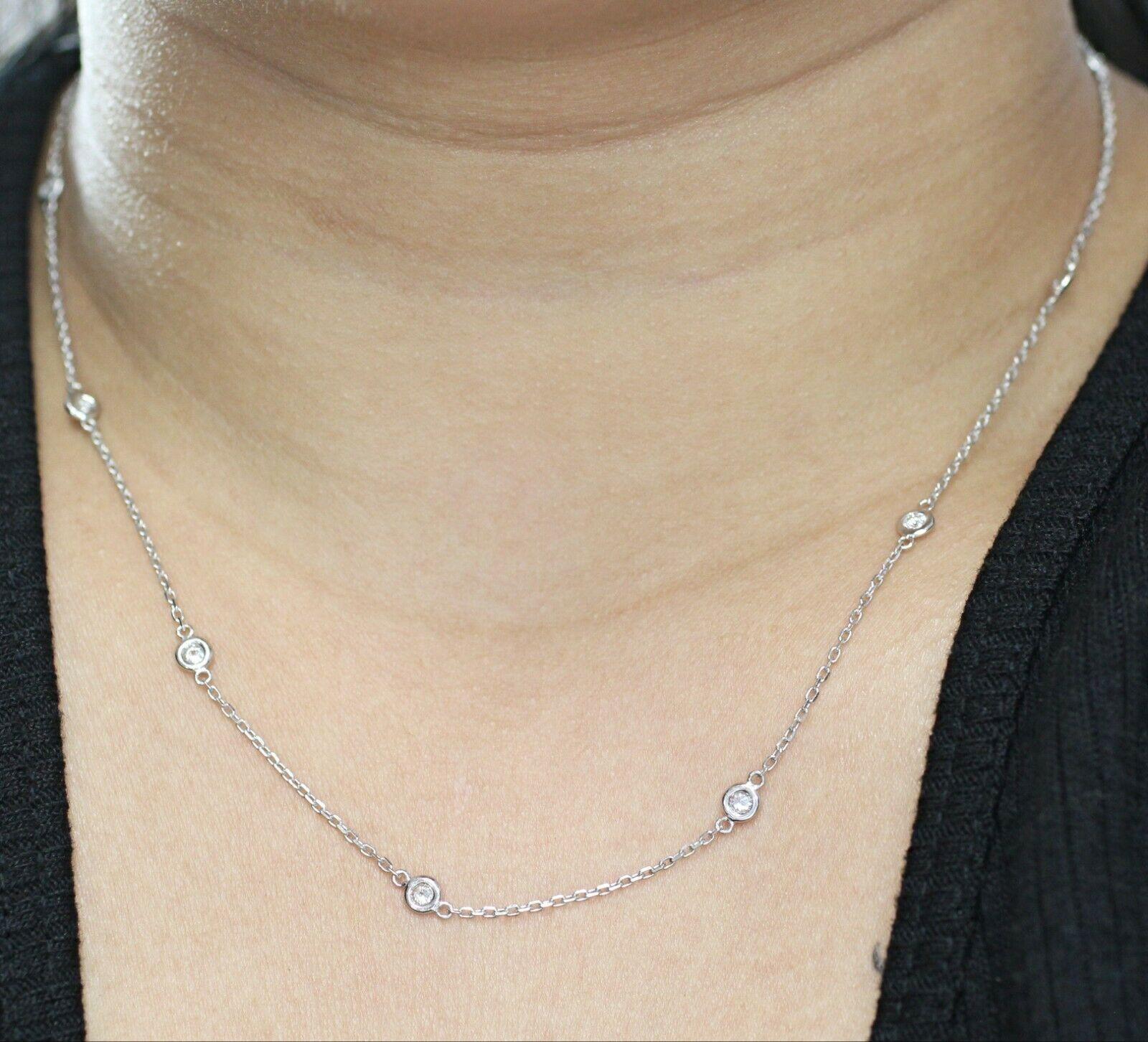 Round Cut 14k White Gold Diamonds by the Yard Necklace For Sale