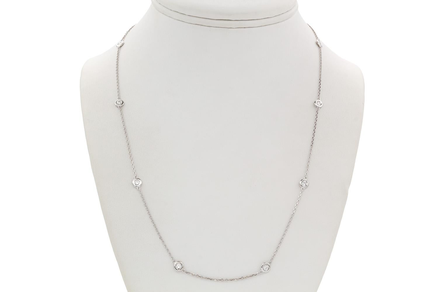 Contemporary 14k White Gold & Diamonds by The Yard Pendant Necklace 0.63ctw F-G/VS1-VS2 For Sale