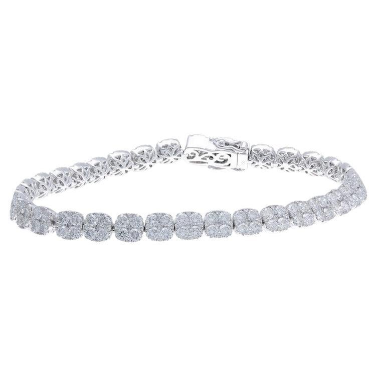 14K Weißgold Diamanten Kissen-Cluster-Armbänder mit Kissenschliff - 7,5 CTW im Angebot