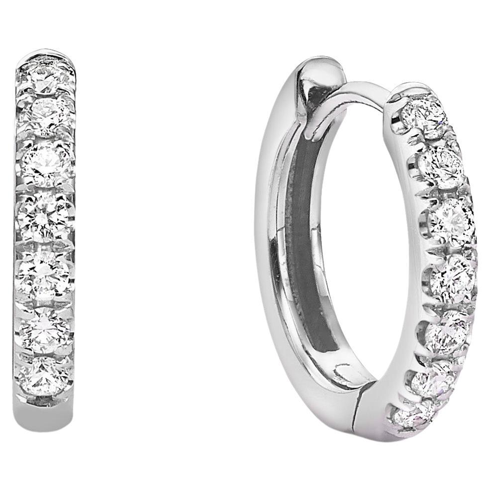 14K White Gold Diamonds Hoop Earrings For Sale
