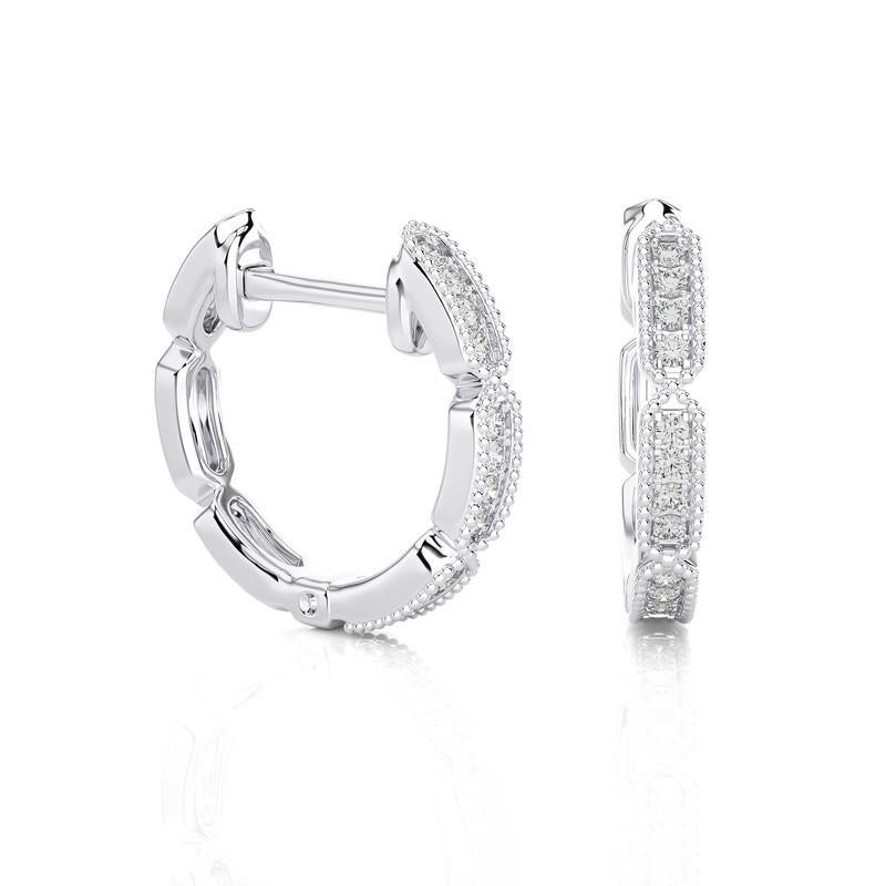 Modern 14K White Gold Diamonds Huggie Earring -0.12 CTW For Sale