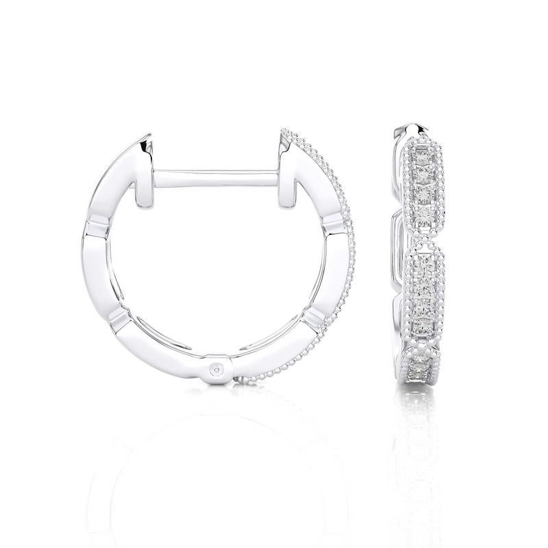 Round Cut 14K White Gold Diamonds Huggie Earring -0.12 CTW For Sale
