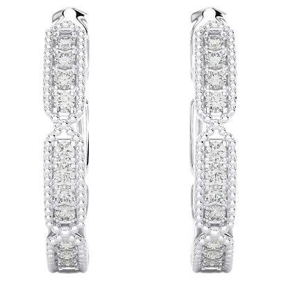 14K White Gold Diamonds Huggie Earring -0.12 CTW For Sale