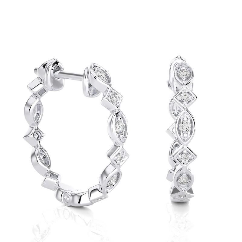 Modern 14K White Gold Diamonds Huggie Earring -0.13 CTW For Sale