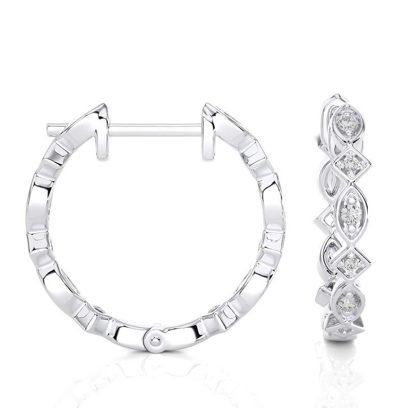 Round Cut 14K White Gold Diamonds Huggie Earring -0.13 CTW For Sale