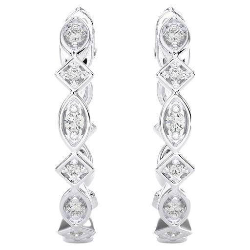 14K White Gold Diamonds Huggie Earring -0.13 CTW For Sale
