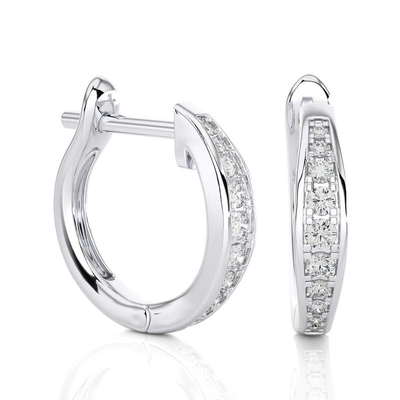 Modern 14K White Gold Diamonds Huggie Earring -0.15 CTW For Sale