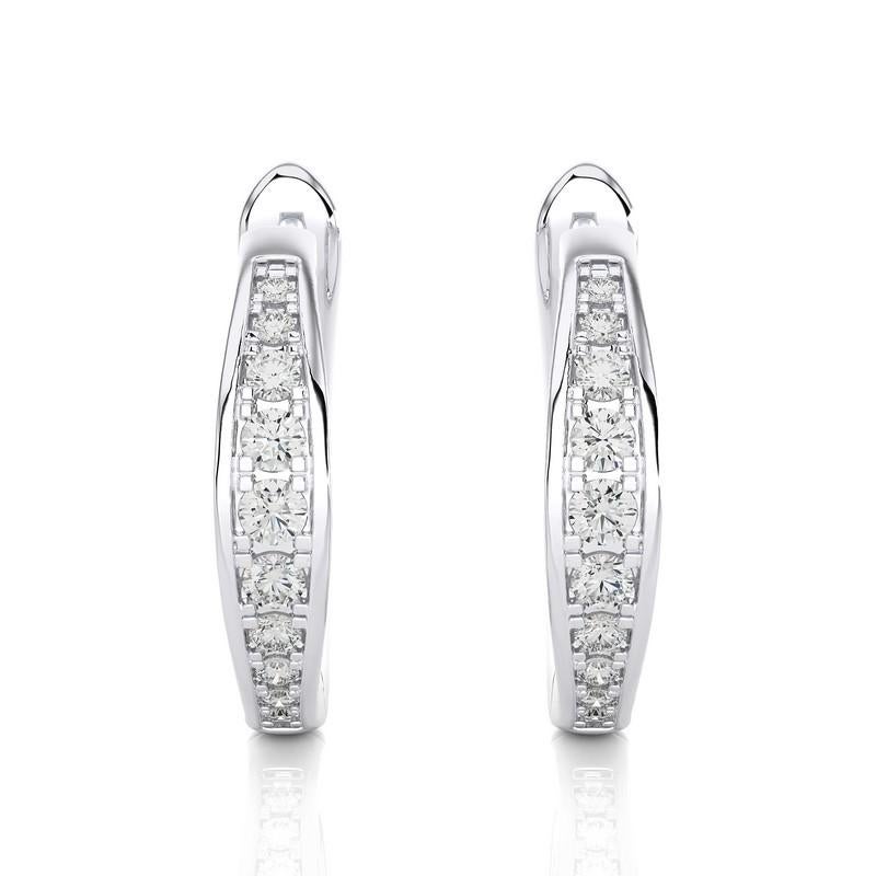 Round Cut 14K White Gold Diamonds Huggie Earring -0.15 CTW For Sale