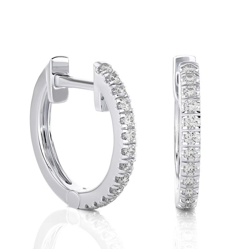 Modern 14K White Gold Diamonds Huggie Earring -0.17 CTW For Sale
