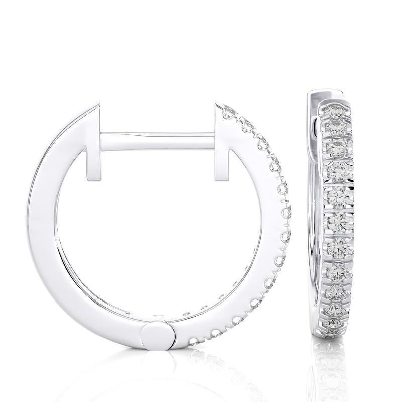 Round Cut 14K White Gold Diamonds Huggie Earring -0.17 CTW For Sale